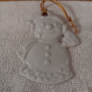 White Snowman Ornament with Gold Cord